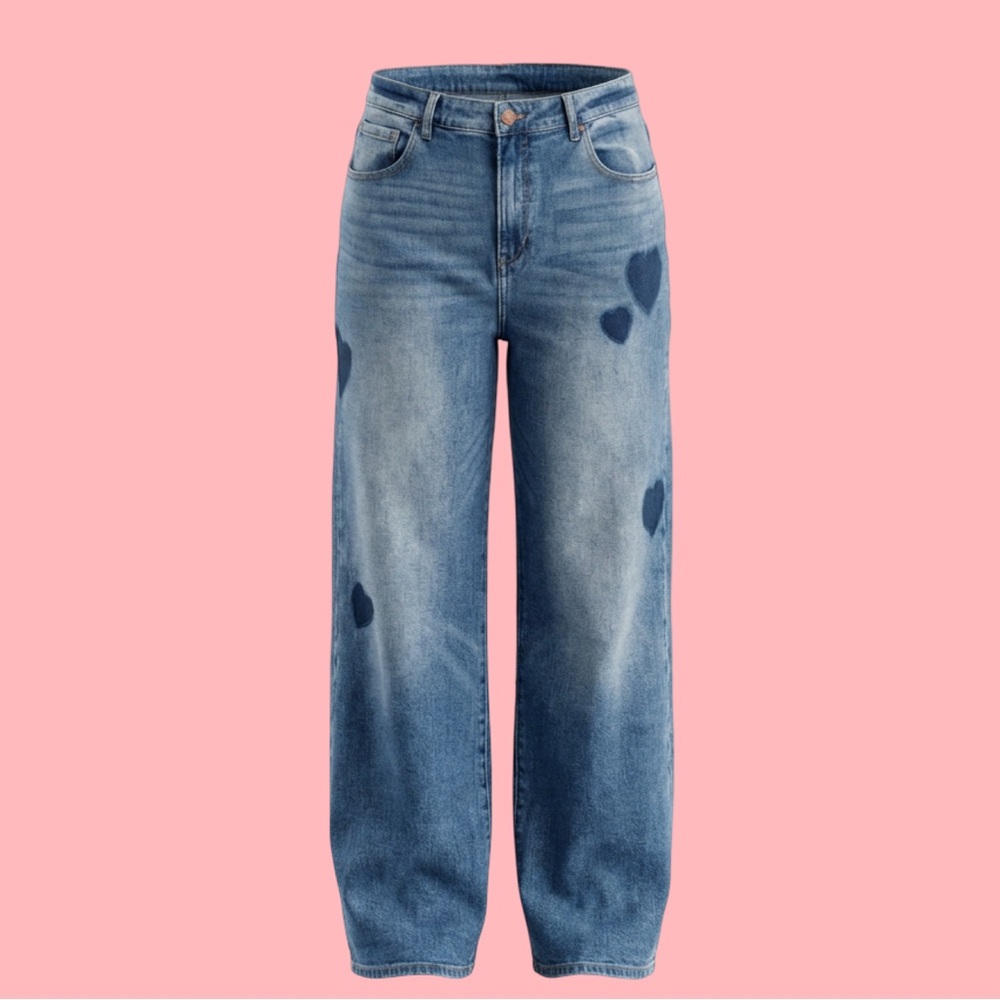 NWT! COLLAB RISEN X FRECKLE POPPY, MED WASH, 3XL,STRETCH, HIGH RISE,HEART JEANS.